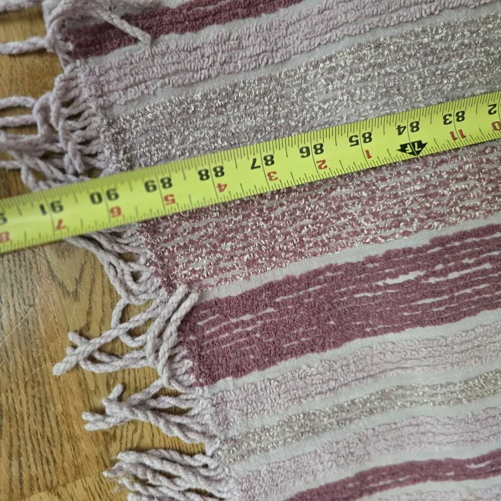 Vintage Pink Chenille Bedspread 101x90 Striped Fringe Cottage Full Queen